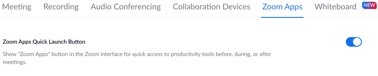 Screenshot of "Zoom apps"-settings in Zoom.