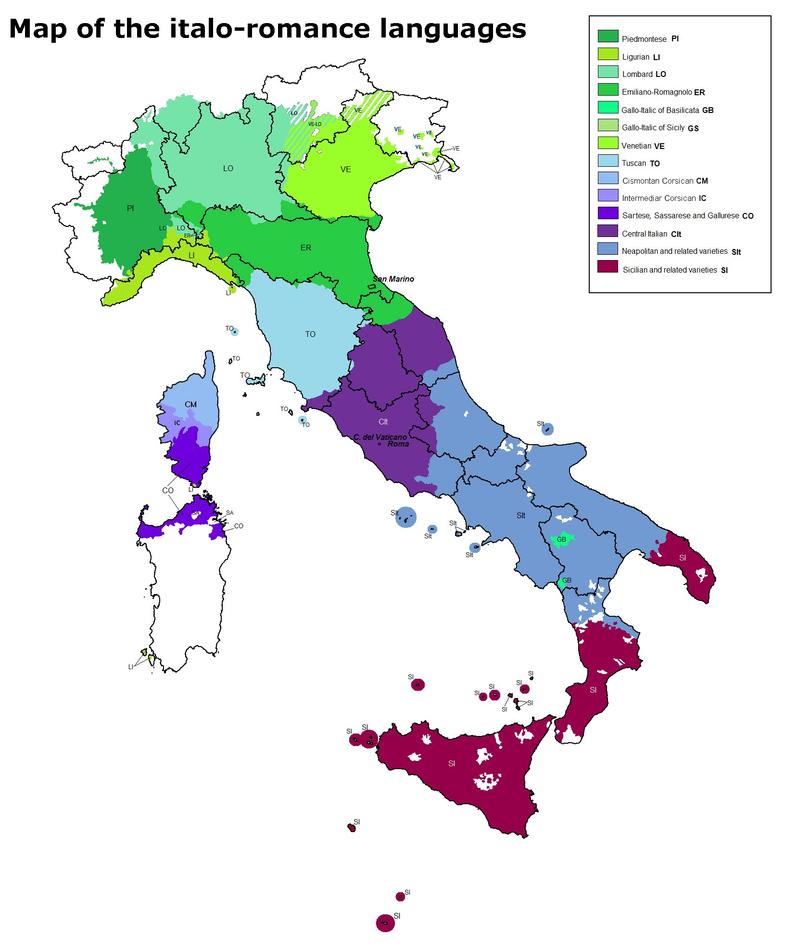 Map of the italo-romance languages.