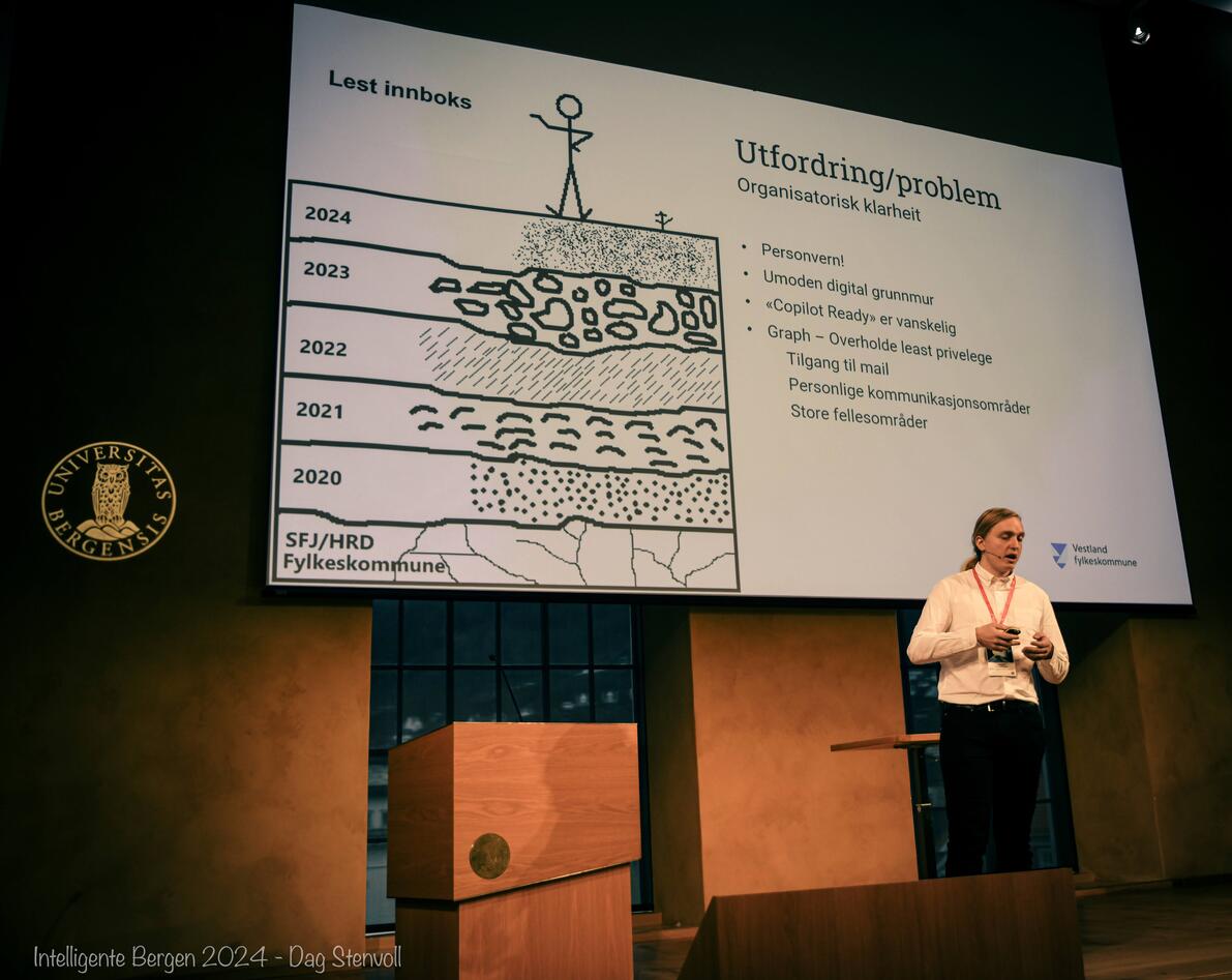 Sondre Solibakke Mo fra Vestland fylkeskommune, viste hvordan det ikke var helt rett fram å ta i bruk Copilot..
