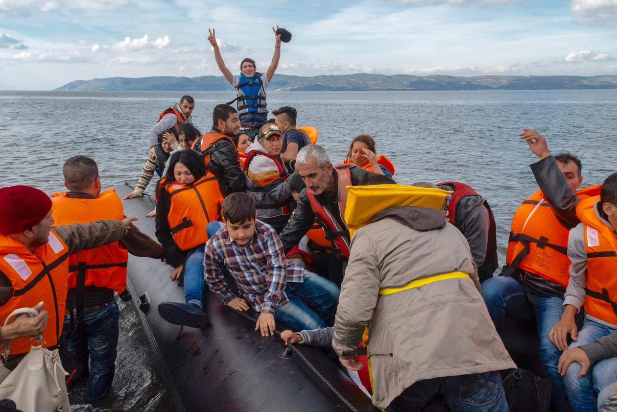 Flyktninger ankommer Lesbos, Hellas