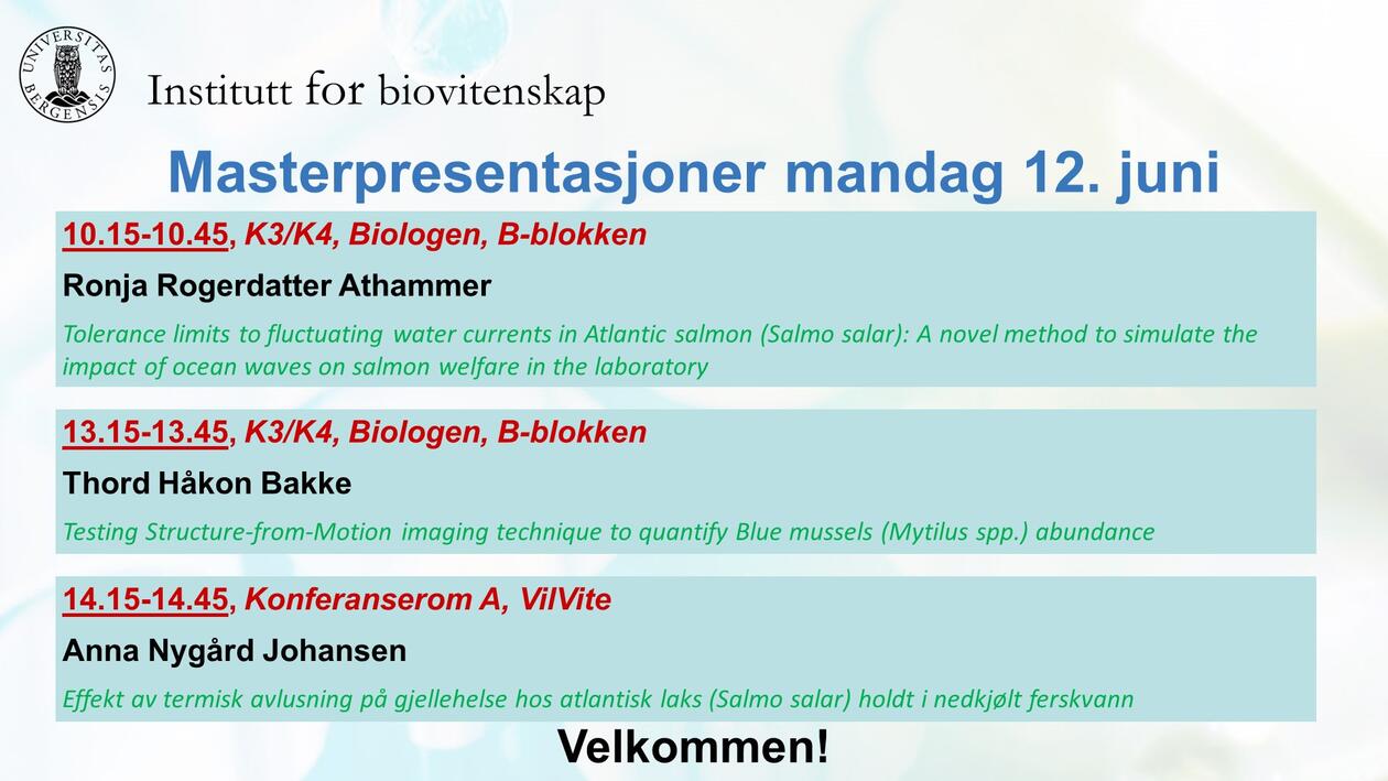 Masterpresentasjoner Mandag 12. Juni | Institutt For Biovitenskap (BIO ...