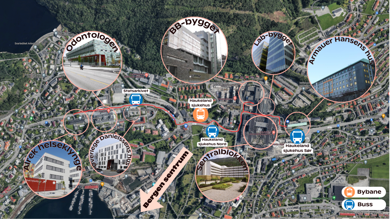 Oversikt over campus Haukeland/Årstadvollen