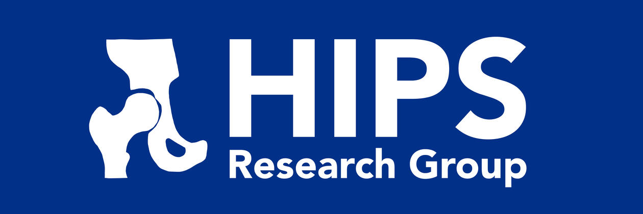 Logo of Hip Imaging, Pathology and Surgery Research group, displaying the name and a stylistic logo of a right hemipelvis and hip