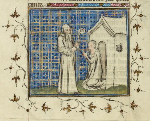 medieval page of woman bowing