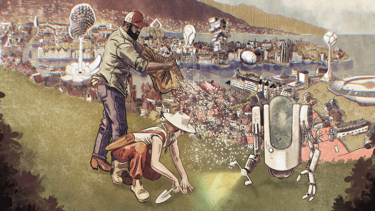 Artistic depiction of a futuristic Bergen 