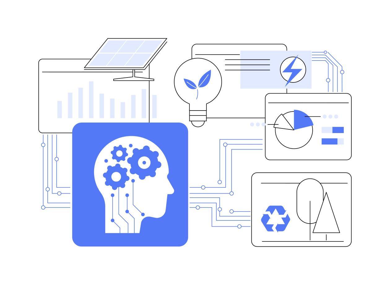 Illustrasjon med person, grafer og diagram