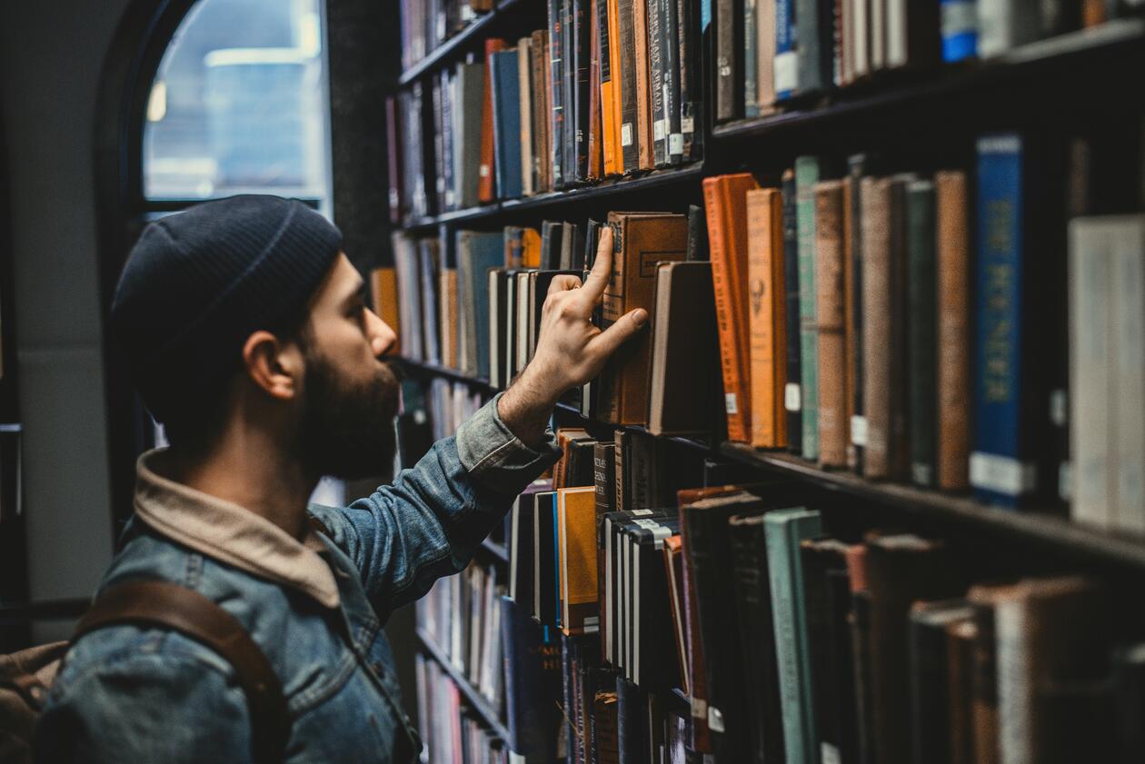 Person in a library