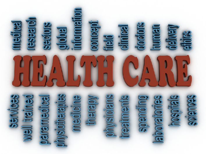 Picture of differnt words related to health care - among them are research and ethics