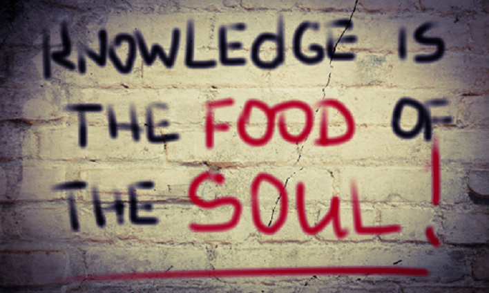 Bilde med teksten: Knowledge is the food of the soul