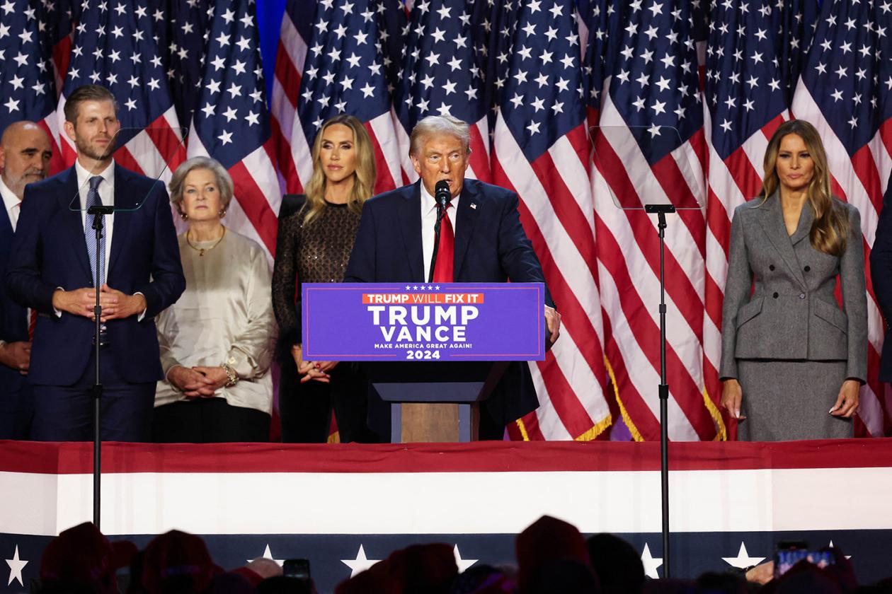 Republican nominee Donald Trump's victory speech in Florida FLORIDA, UNITED STATES - NOVEMBER 06: Former US President and Republican presidential candidate Donald Trump makes a speech during an election night event at the Palm Beach Convention Center in W