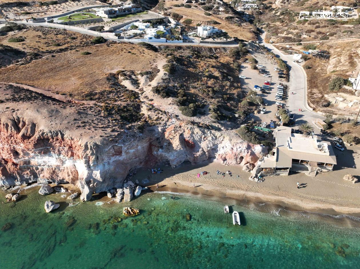 aerial view of beach and cliffs in Greece