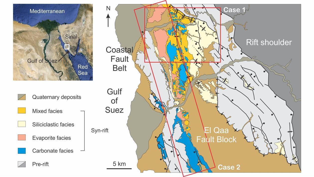 Simplified map of the El Qaa Fault Block, Sinai, Egypt