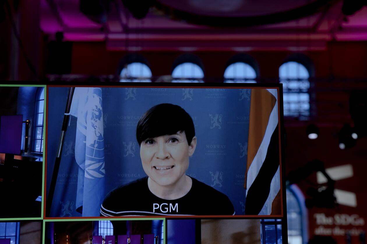 Norway's Minister of Foreign Affairs Ine Eriksen Søreide speaking at the opening of the 2021 SDG Conference Bergen on Thursday 11 February.