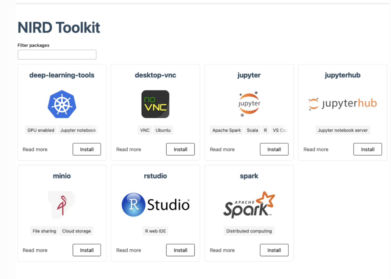 NIRD toolkin screenshot showing application logos