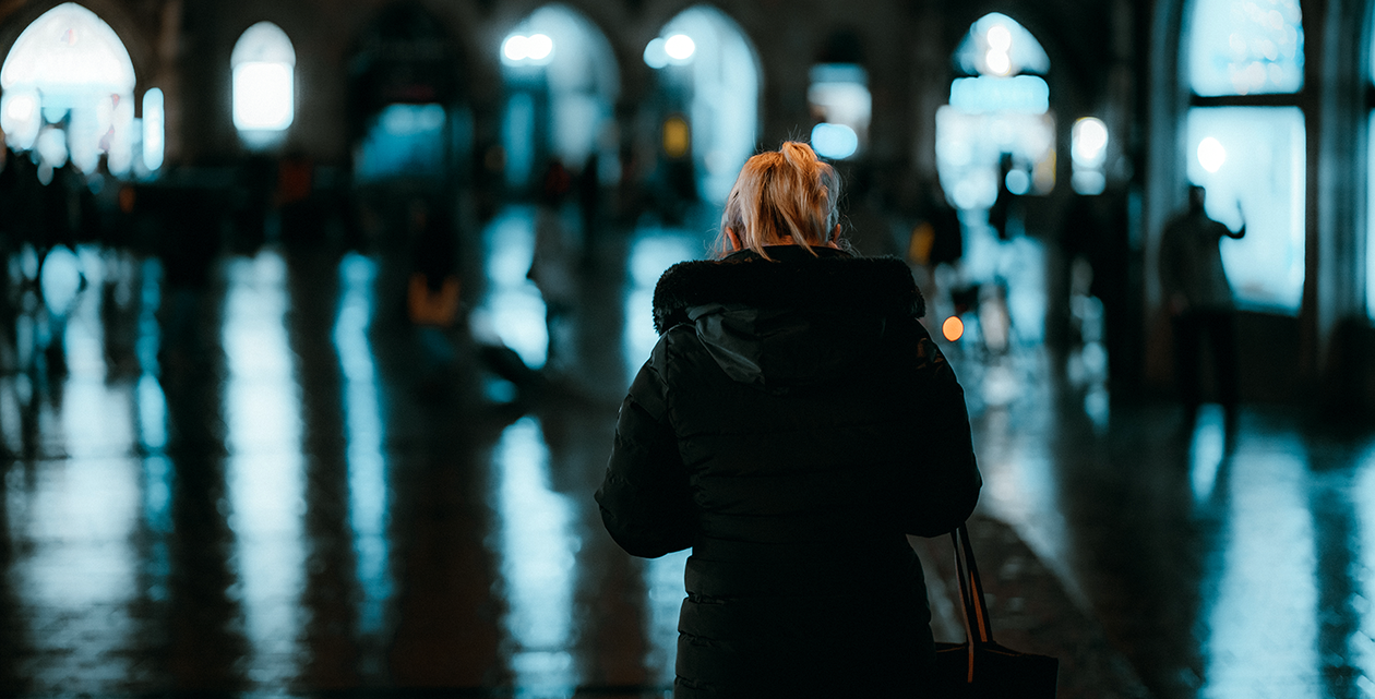 Woman in train station