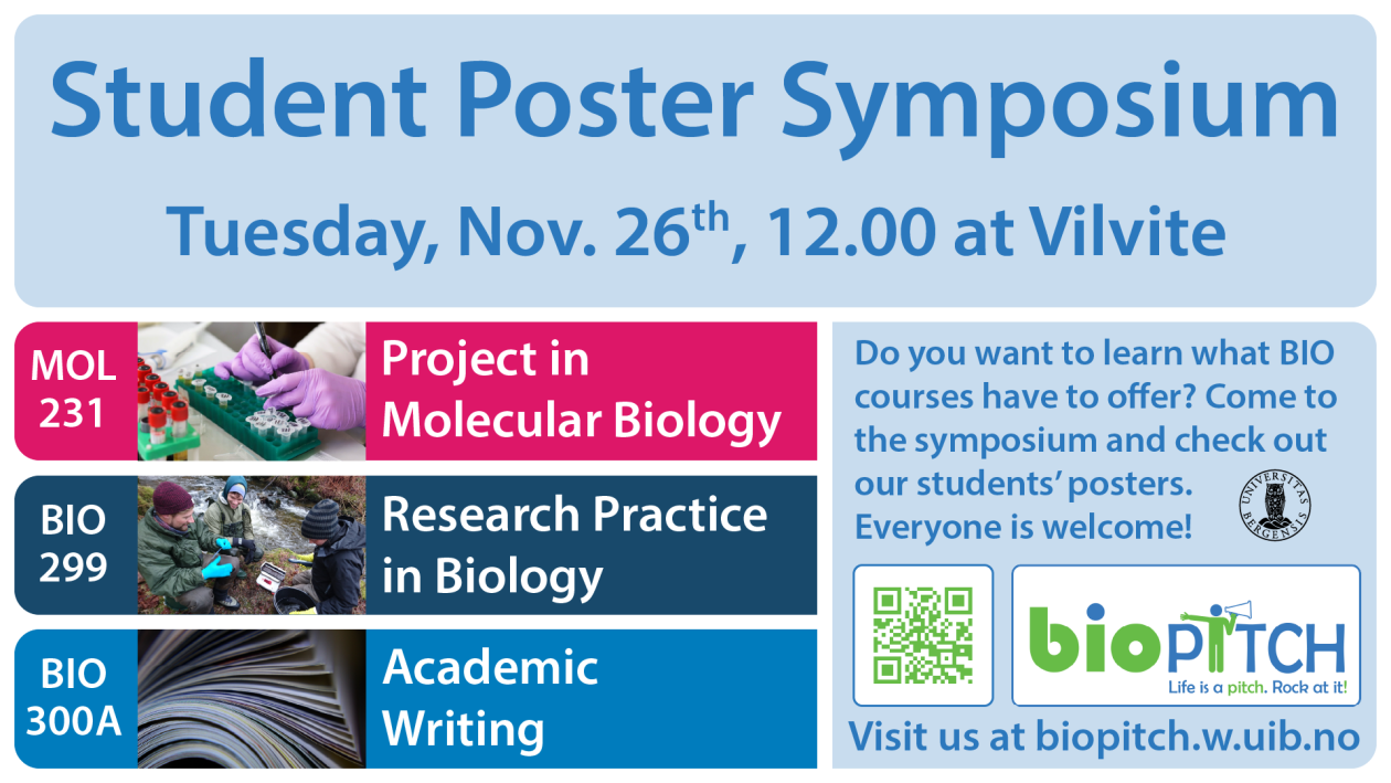 bildet av plakaten til student symposiet på BIO, November 26., på Vilite