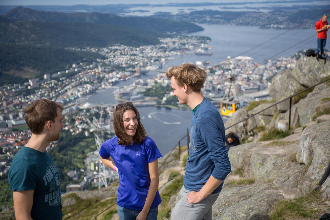 Students hiking on Mount Ulriken