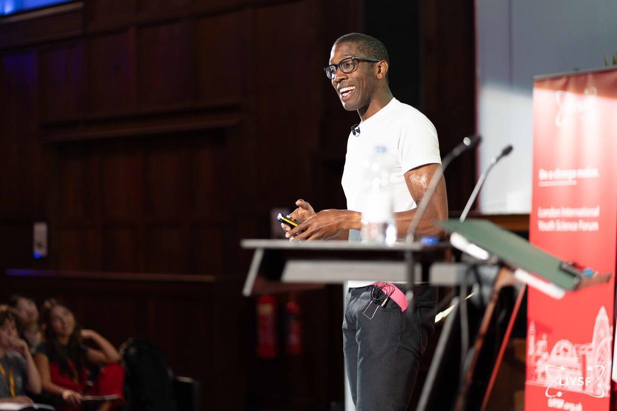 Chris Jackson giving a talk at London International Youth Science Forum (LIYSF)