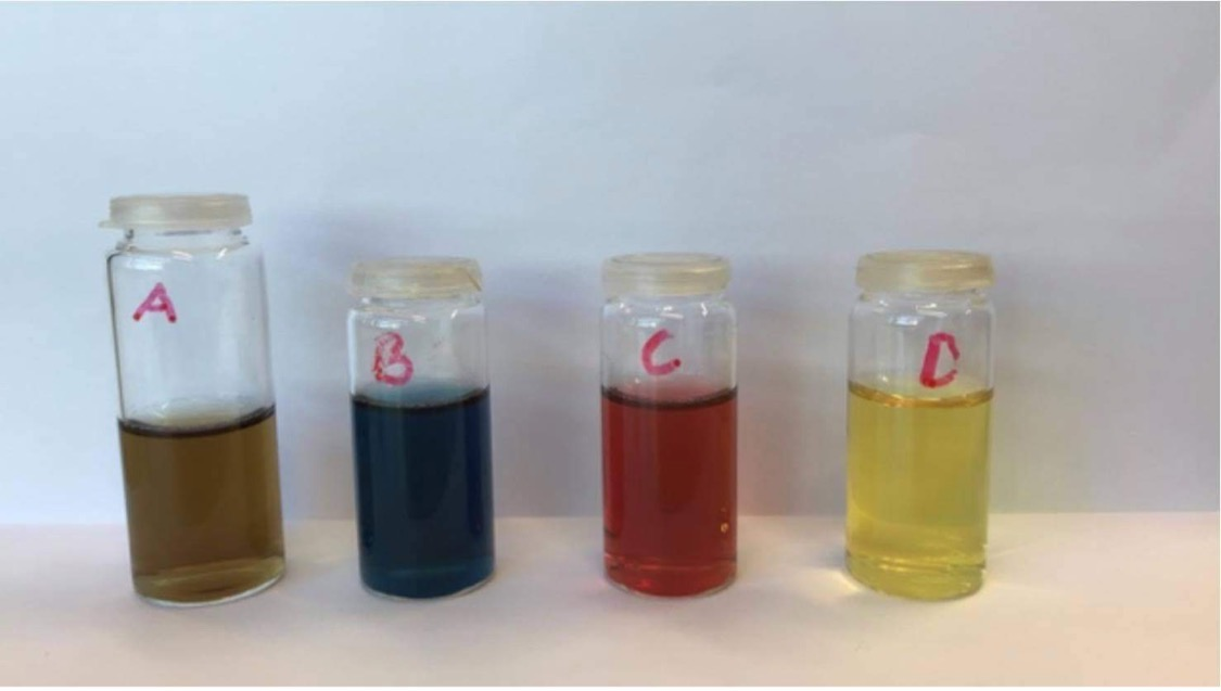 Nanopartikler i fire glass merket A, B, C og D