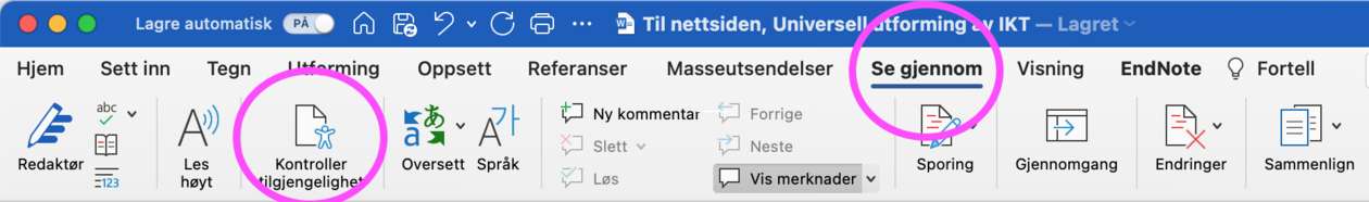 Tilgjengelighet i Word