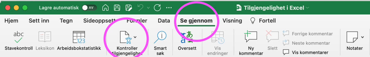 Tilgjengelighet i Excel