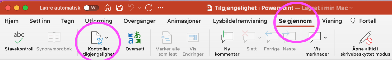 Tilgjengelighet i PowerPoint