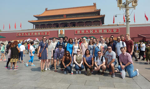 A group of students gathered in Tiananmen Square.