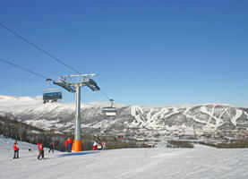 Scenic view over the snow-covered mountains in the Geilo area.