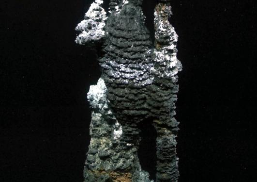 Photograph of the Gyme black smoker on the ocean floor in the Jøtul vent field.