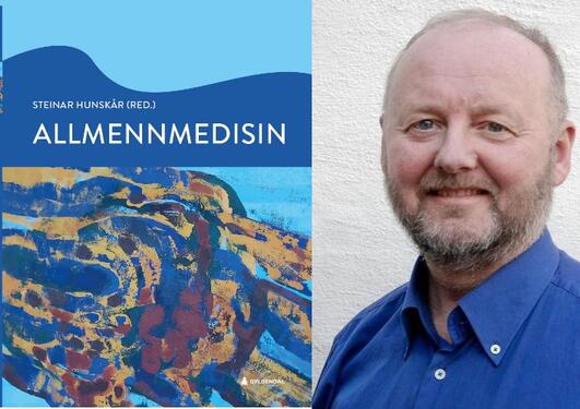 Kollasj av omslag på boka allmennmedisin og redaktør Steinar Hunskår