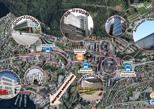 Oversikt over campus Haukeland/Årstadvollen