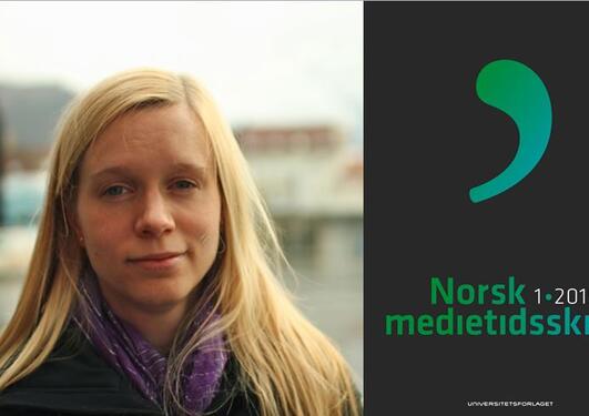 Forskeren Brita Ytre-Arne og forsiden til det ferske nummeret av Norsk medietidsskrift