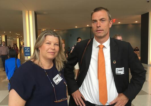 Climate researchers Tore Furevik and Kikki Kleiven just after High-level Political Forum plenary session on climate action on 12 July 2019.