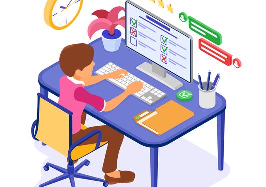 Illustration of guy working on a computer