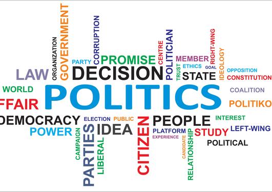 A word cloud showing words related to politics