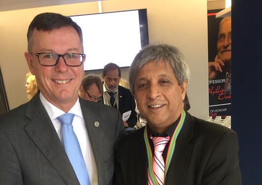 Rector Dag Rune Olsen from the University of Bergen and Vice-Chancellor and Principal Adam Habib from the University of the Witwatersrand in Pretoria, South Africa on 31 October 2018.