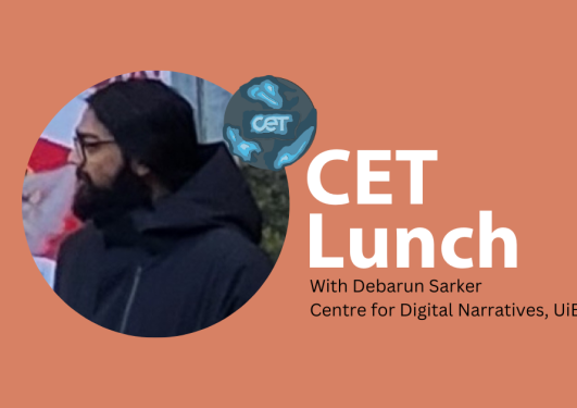 Portrait of Debarun Sarker, with text: CET Lunch 