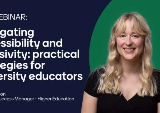 Picture of Julia Arvidsson with the text: Live webinar:Navigating accessibility and inclusivity: practical strategies for university educators