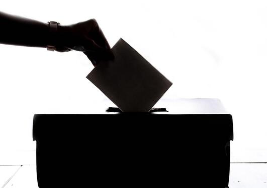 Silhouette of a hand placing a ballot in a box