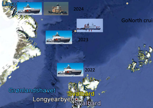 Locations of the this year's and upcoming GoNorth cruises.