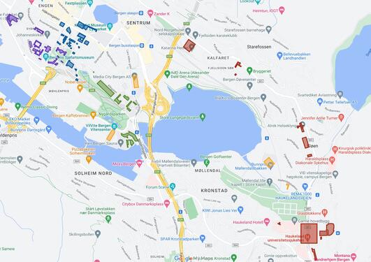 Kart over campus hentet fra googlemaps