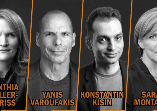 Picture of Cynthia Miller-Idriss, Yanis Varoufakis, Konstantin Kisin and Sarah Montague.