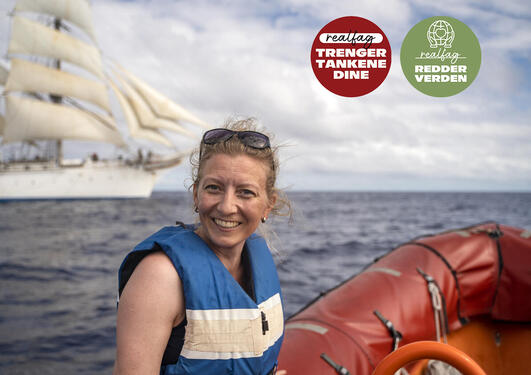 Katja Enberg ombord i Statsraad Lehmkuhl underveis over Stillehavet.