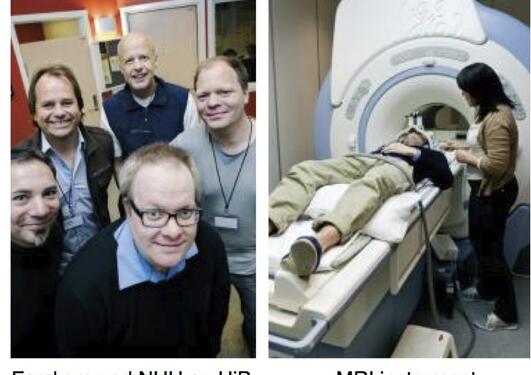 The researchers and the MRI machine used in the study