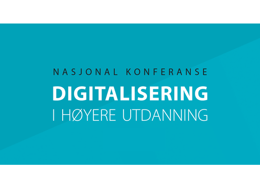 Blå plakat med teksten Nasjonal konferanse Digitalisering i høyere utdanning