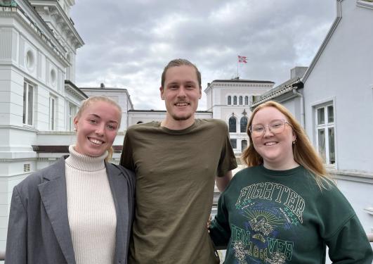 Portrait of three students smiling at the camera