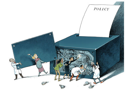 Illustration: Researchers study the nuts and bolts of a box producing policy