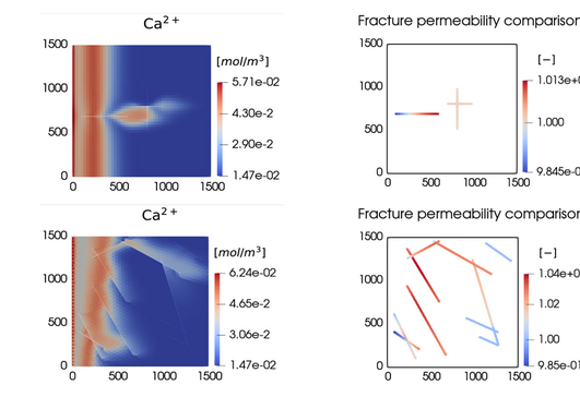 Ca^{2+} concentration and fracture permeability comparison 