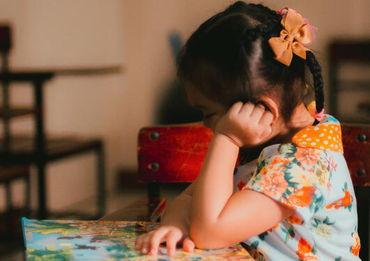 Young girl reading at school