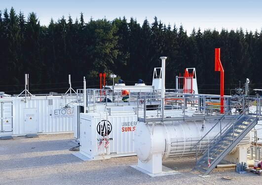 I prosjektet «Underground Sun Storage» ble hydrogen laget av solkraft lagret i et naturlig reservoar i Østerrike. I et lignende forskningsprosjekt i Argentina, ble elektrisitet fra vindkraft spaltet til hydrogen og lagret i et gassreservoar. Foto: RAG